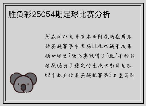 胜负彩25054期足球比赛分析