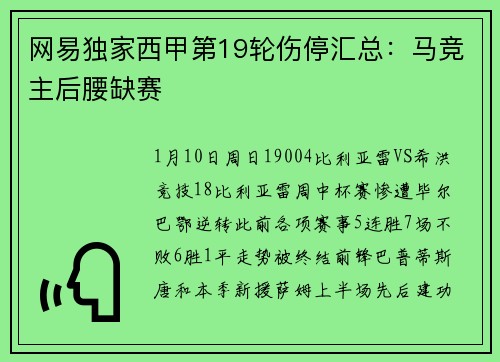 网易独家西甲第19轮伤停汇总：马竞主后腰缺赛