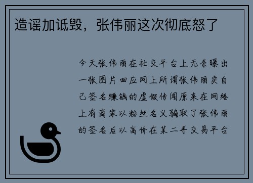 造谣加诋毁，张伟丽这次彻底怒了